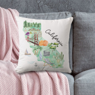 Watercolor California State Art Map Cushion