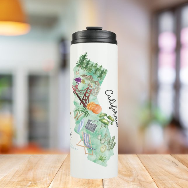Watercolor California State Art Map Thermal Tumbler (In situ)