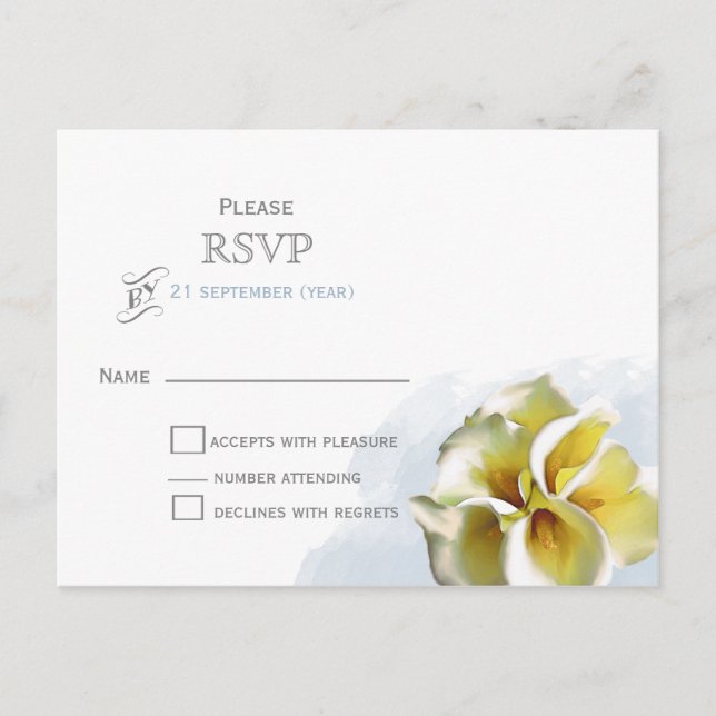 watercolor calla lilies Floral wedding RSVP Invitation Postcard (Front)