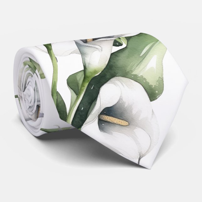 Watercolor calla lilies tie (Rolled)
