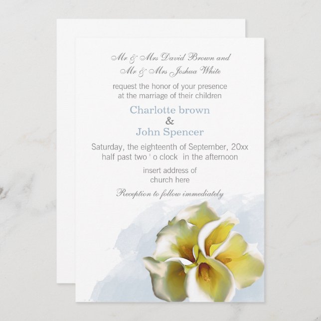 watercolor calla lily Floral wedding Invitation (Front/Back)