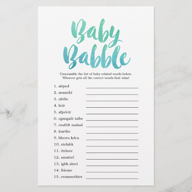 Watercolor Calligraphy Baby Babble Game Flyer (Back)