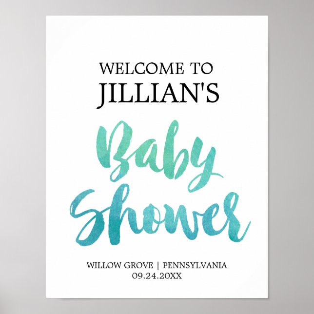 Watercolor Calligraphy Baby Shower Welcome Poster (Front)