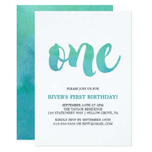 Watercolor Calligraphy First Birthday Invitation