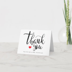 Watercolor Calligraphy Red Heart Thank You Card