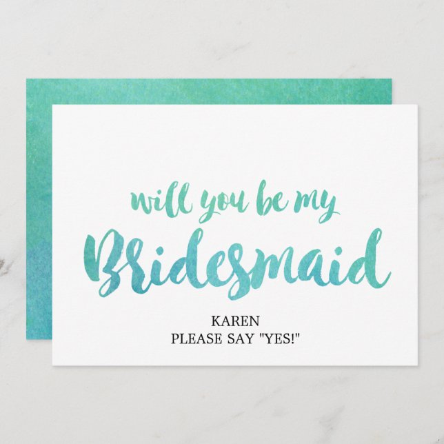 Watercolor Calligraphy Will You Be My Bridesmaid Invitation (Front/Back)