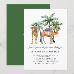 Watercolor Camels Palm Trees Desert Engagement Invitation