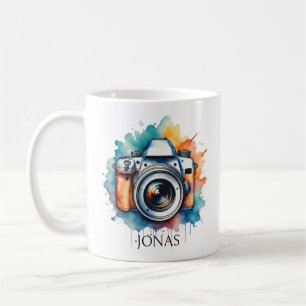 watercolor camera art personalized photographer coffee mug