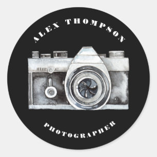 Watercolor Camera Photography Circle Lense Custom Classic Round Sticker