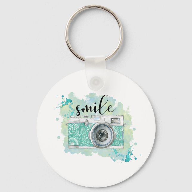 Watercolor Camera Photography Key Ring (Front)