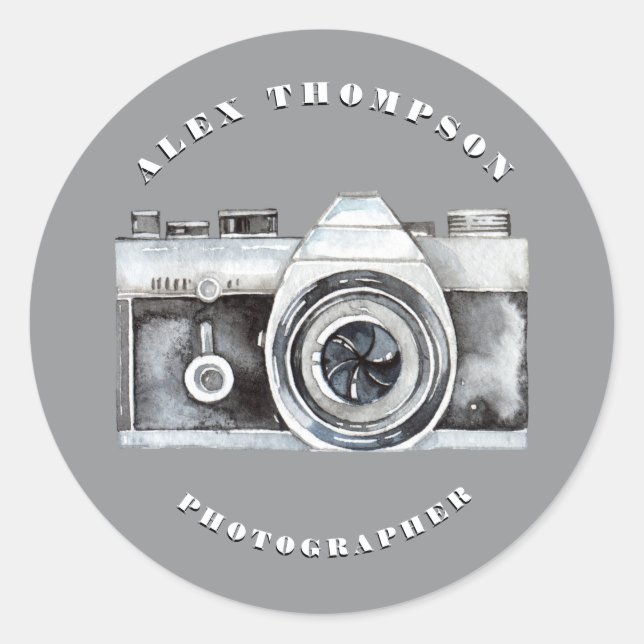 Watercolor Camera Photography Lense Custom Classic Round Sticker (Front)