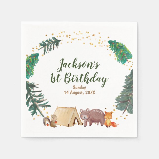 Watercolor camper 1st birthday Paper Napkins (Front)