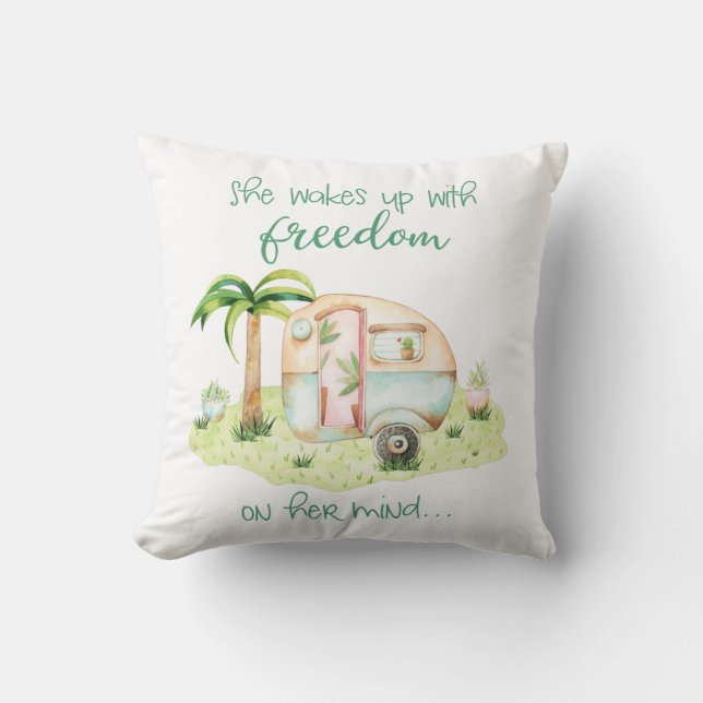 Watercolor Camper Caravan with Quote Cushion (Front)