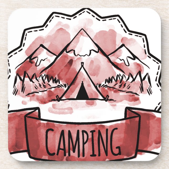Watercolor Camping Badge Coaster (Front)