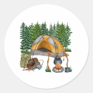 Watercolor Camping, Hiking and Nature Lover Classic Round Sticker