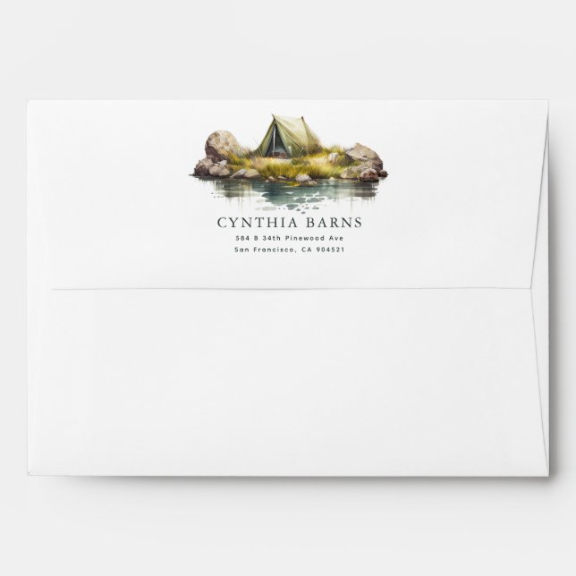 Watercolor Camping In The Wilderness Tent Envelope (Back (Top Flap))
