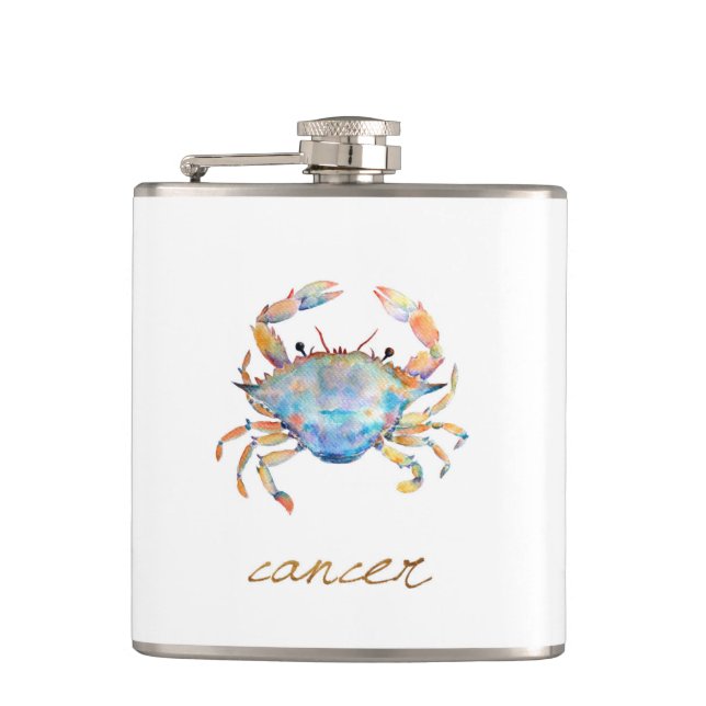 Watercolor Cancer Crab Hip Flask (Front)