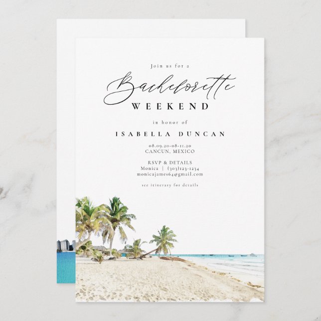 Watercolor Cancun Mexico Bachelorette Itinerary Invitation (Front/Back)