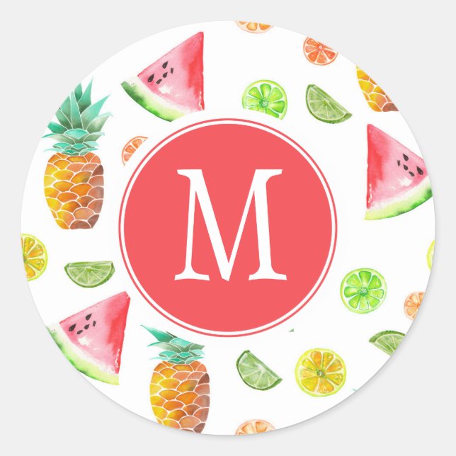 Watercolor Candied Fruit Pattern Classic Round Sticker (Front)