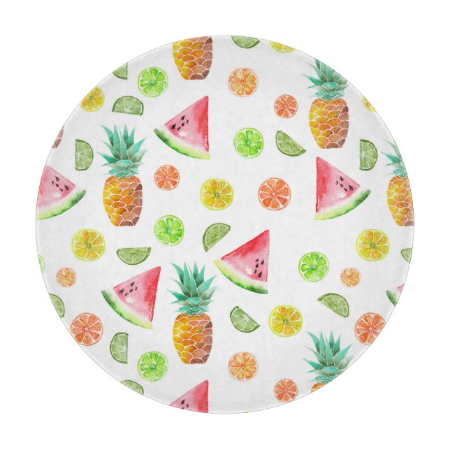 Watercolor Candied Fruit Pattern Cutting Board (Front)