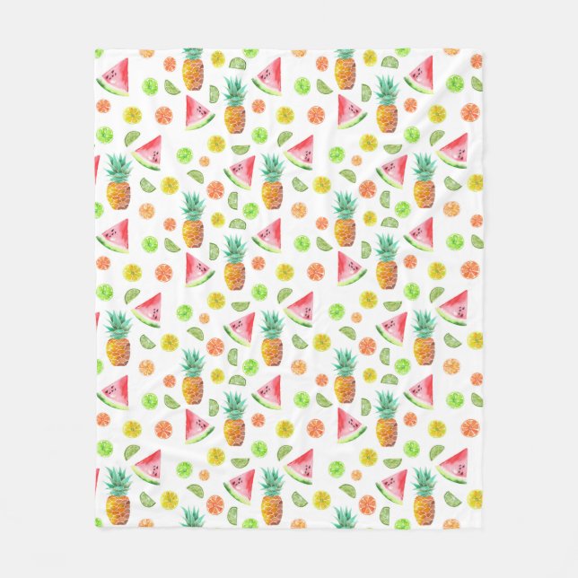 Watercolor Candied Fruit Pattern Fleece Blanket (Front)