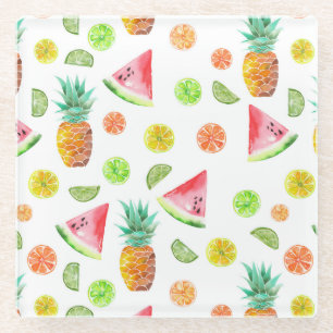 Watercolor Candied Fruit Pattern Glass Coaster