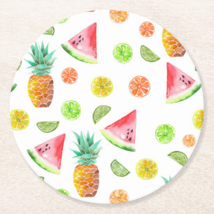Watercolor Candied Fruit Pattern Round Paper Coaster