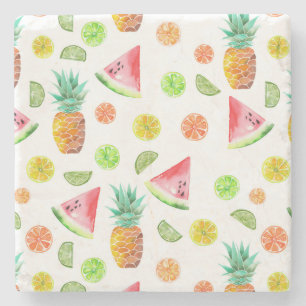 Watercolor Candied Fruit Pattern Stone Coaster