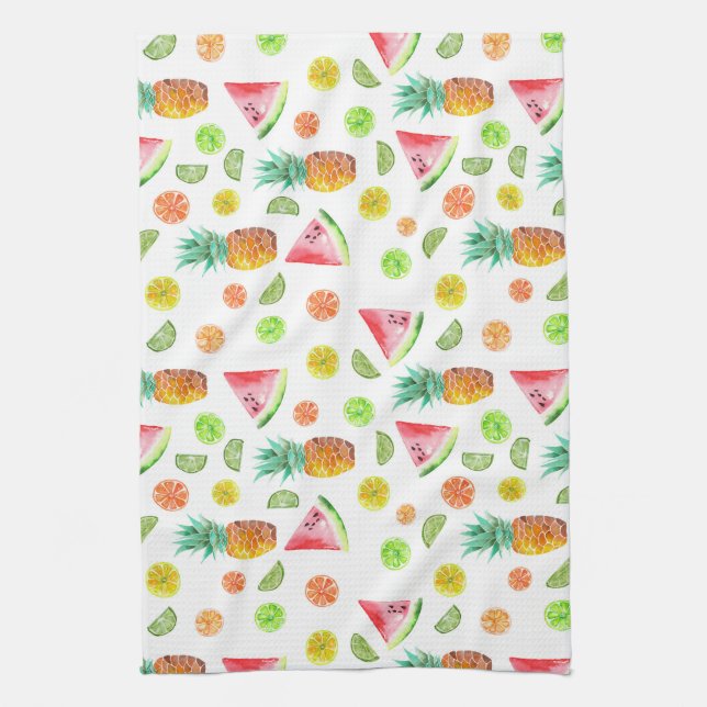 Watercolor Candied Fruit Pattern Tea Towel (Vertical)