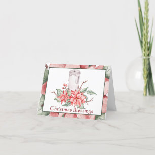 Watercolor candle and poinsettia custom Christmas Holiday Card
