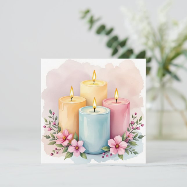Watercolor Candle Design  Card (Standing Front)