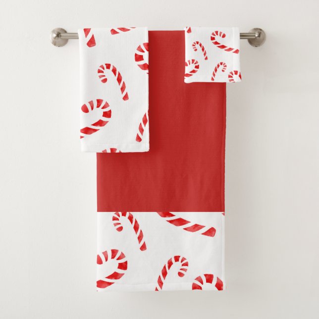 Watercolor Candy Cane Pattern Bath Towel Set (Insitu)