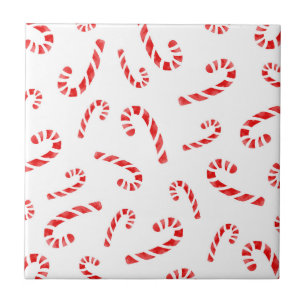 Watercolor Candy Cane Pattern Ceramic Tile