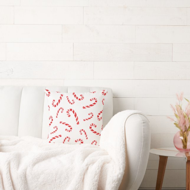 Watercolor Candy Cane Pattern Cushion (Couch)
