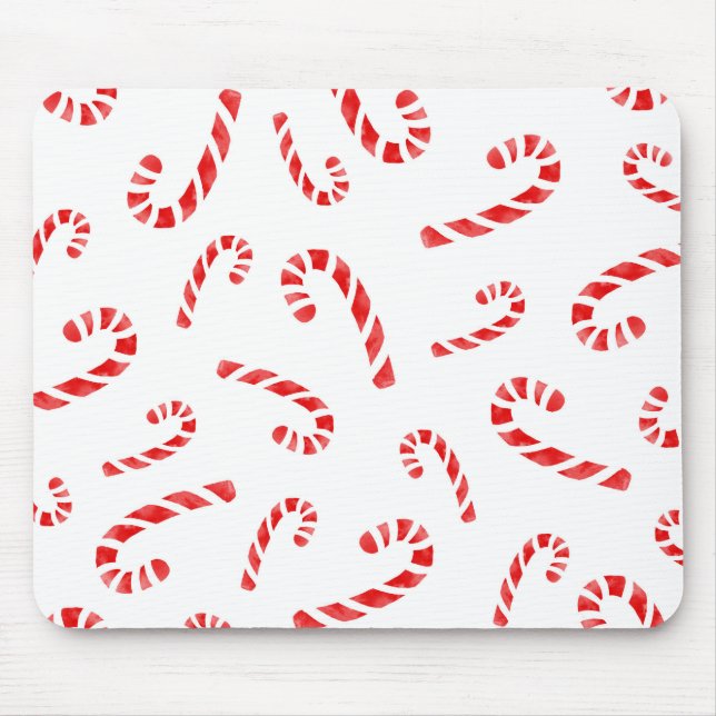 Watercolor Candy Cane Pattern Mouse Pad (Front)