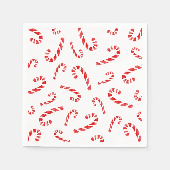 Watercolor Candy Cane Pattern Napkin (Front)