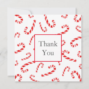 Watercolor Candy Cane Pattern Thank You Card