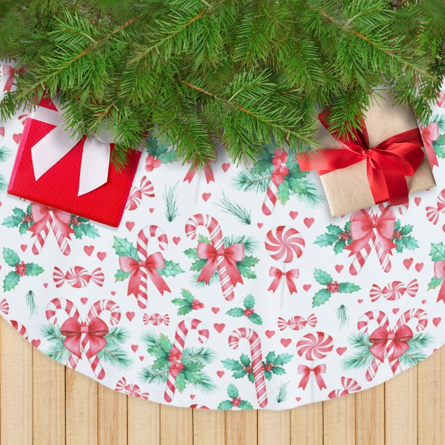 Watercolor Candy Canes and Peppermint Candy Brushed Polyester Tree Skirt (Watercolor Candy Canes and Peppermint Candy Brushed Polyester Tree Skirt)
