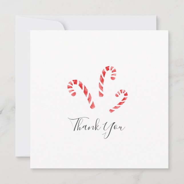 Watercolor Candy Canes Thank You Card (Front)
