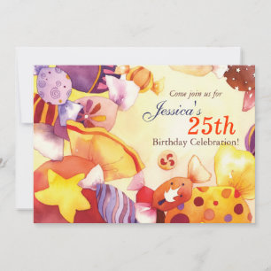 Watercolor Candy Festive Birthday Party Invitation
