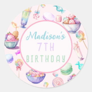 Watercolor Candy Wonderland Pastel Birthday Party Classic Round Sticker