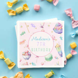 Watercolor Candy Wonderland Pastel Birthday Party Napkin