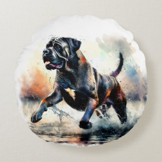 Watercolor Cane Corso dog Round Cushion