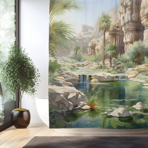 Watercolor Canyon Oasis Shower Curtain