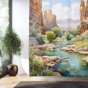 Watercolor Canyon Oasis Shower Curtain