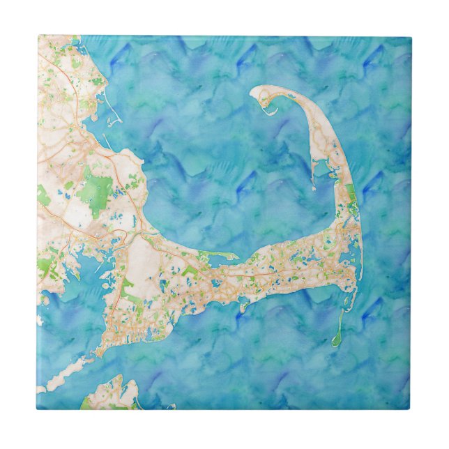 Watercolor Cape Cod Map Tile (Front)