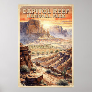 Watercolor Capitol Reef National Park Retro Poster