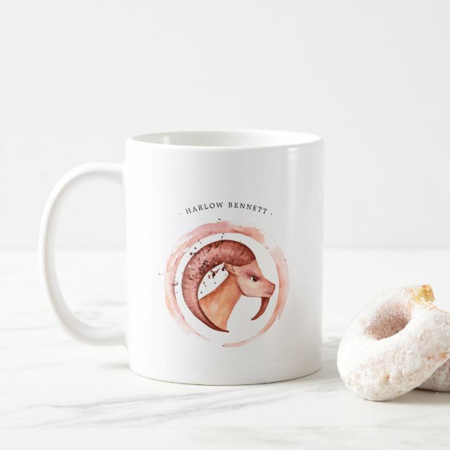 Watercolor Capricorn Astrology Zodiac | Monogram  Coffee Mug (With Donut)