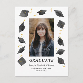 Watercolor Caps Graduation Party Invitation Postcard