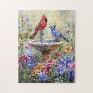 Watercolor Cardinal and Blue Jay Jigsaw Puzzle